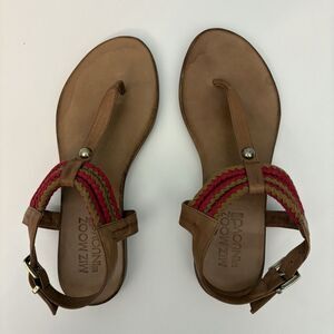 Miz Mooz Nuovo Sandal Womens 40/9-9.5 Brown Red Leather Braided Ankle Strap Flat